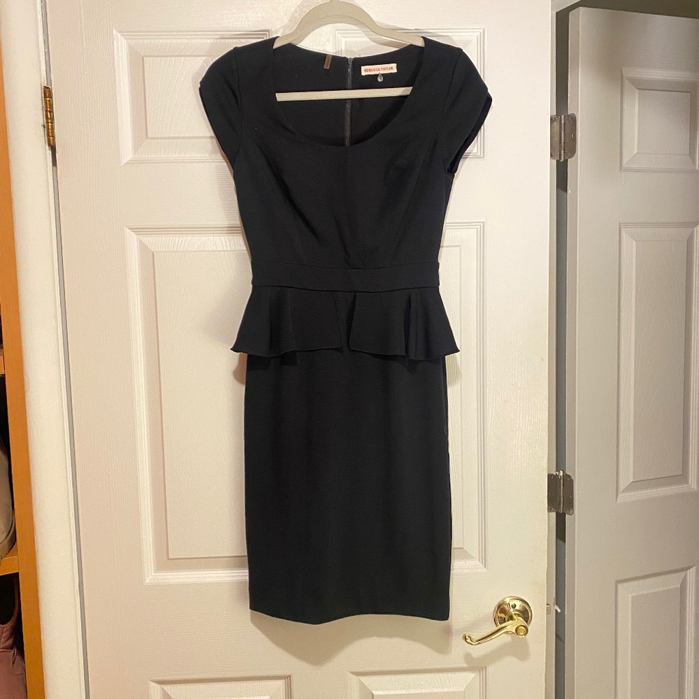 Rebecca Taylor Black Peplum Tailored ALine Dress Size 2